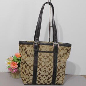 Coach Medium Jacquard Signature Tote Shoulder Bag Handbag Purse  Brown K…